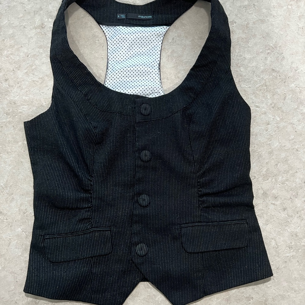 Maurice’s black pin-stripe vest